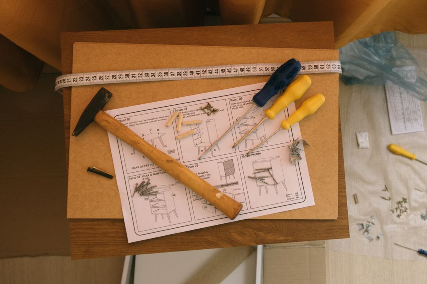 Flat-pack furniture assembly tools and instructions